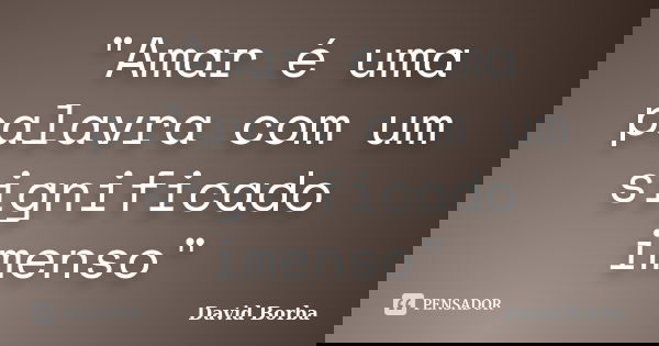 "Amar é uma palavra com um significado imenso"... Frase de David Borba.
