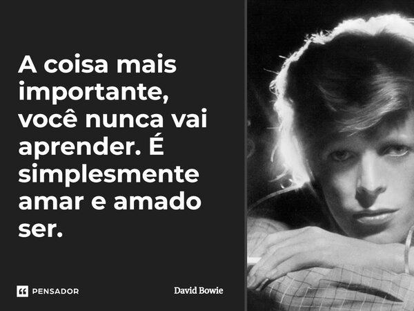 A coisa mais importante, você nunca vai aprender. É simplesmente amar e amado ser.... Frase de David Bowie.