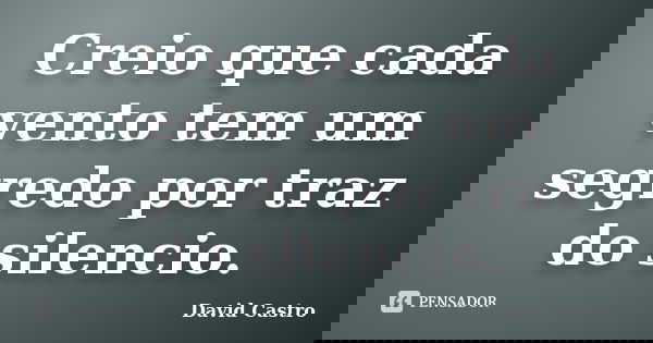 Creio que cada vento tem um segredo por traz do silencio.... Frase de David Castro.