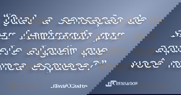 “Qual a sensação de ser lembrando por aquele alguém que você nunca esquece?”... Frase de David Castro..