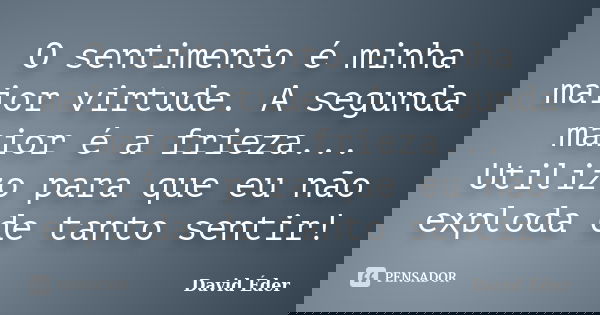 O sentimento é minha maior virtude. A segunda maior é a frieza... Utilizo para que eu não exploda de tanto sentir!... Frase de David Éder.