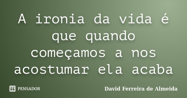 A ironia da vida é que quando começamos a nos acostumar ela acaba... Frase de David Ferreira de Almeida.