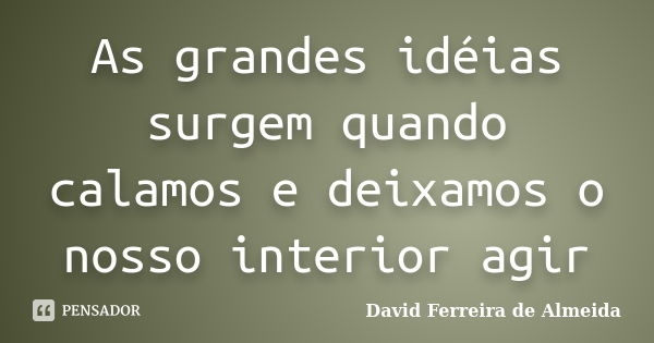 As grandes idéias surgem quando calamos e deixamos o nosso interior agir... Frase de David Ferreira de Almeida.