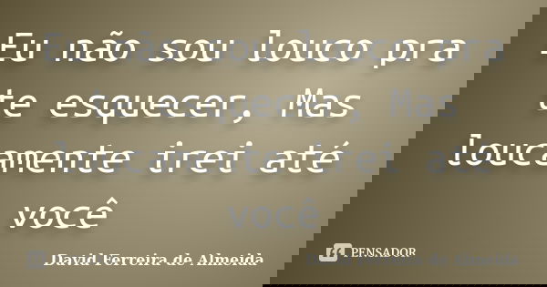 Eu não sou louco pra te esquecer, Mas loucamente irei até você... Frase de David Ferreira de Almeida.