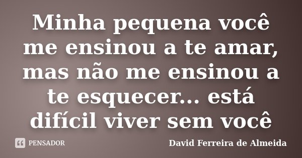 Minha pequena você me ensinou a te amar, mas não me ensinou a te esquecer... está difícil viver sem você... Frase de David Ferreira de Almeida.