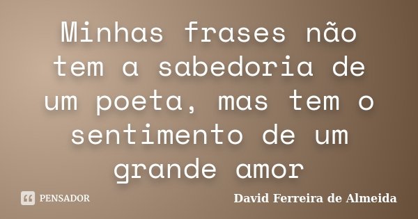 Minhas frases não tem a sabedoria de um poeta, mas tem o sentimento de um grande amor... Frase de David Ferreira de Almeida.