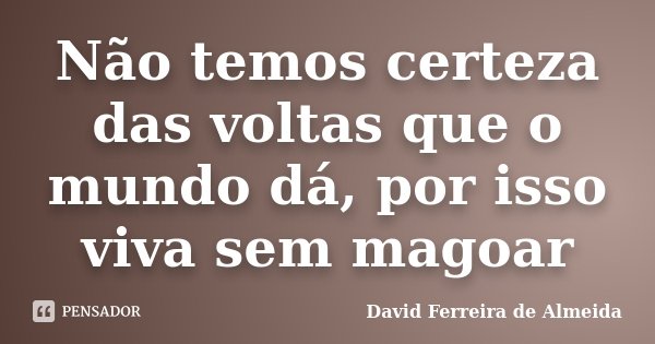 Não temos certeza das voltas que o mundo dá, por isso viva sem magoar... Frase de David Ferreira de Almeida.