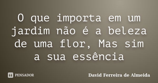 O que importa em um jardim não é a beleza de uma flor, Mas sim a sua essência... Frase de David Ferreira de Almeida.