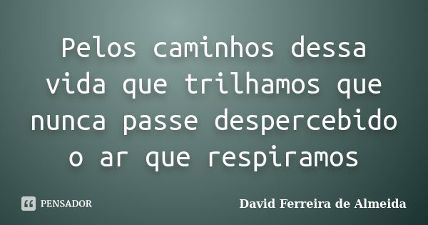 Pelos caminhos dessa vida que trilhamos que nunca passe despercebido o ar que respiramos... Frase de David Ferreira de Almeida.