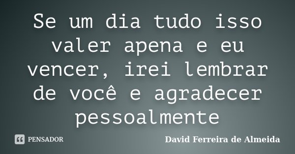 Se um dia tudo isso valer apena e eu vencer, irei lembrar de você e agradecer pessoalmente... Frase de David Ferreira de Almeida.
