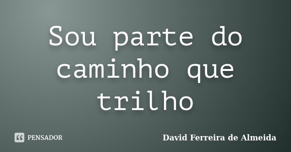 Sou parte do caminho que trilho... Frase de David Ferreira de Almeida.