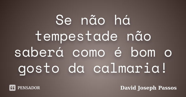 Se não há tempestade não saberá como é bom o gosto da calmaria!... Frase de David Joseph Passos.