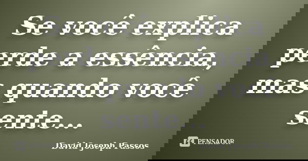 Se você explica perde a essência, mas quando você sente...... Frase de David Joseph Passos.