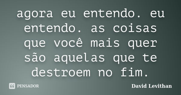 agora eu entendo. eu entendo. as coisas que você mais quer são aquelas que te destroem no fim.... Frase de David Levithan.