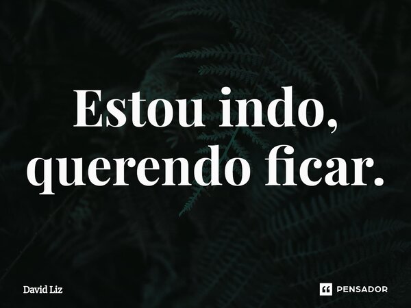 ⁠Estou indo, querendo ficar.... Frase de David Liz.