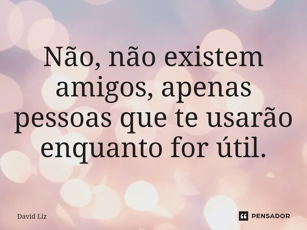 ⁠Não, não existem amigos, apenas pessoas que te usarão enquanto for útil.... Frase de David Liz.