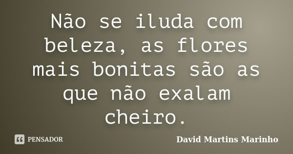 Não se iluda com beleza, as flores mais bonitas são as que não exalam cheiro.... Frase de David Martins Marinho.