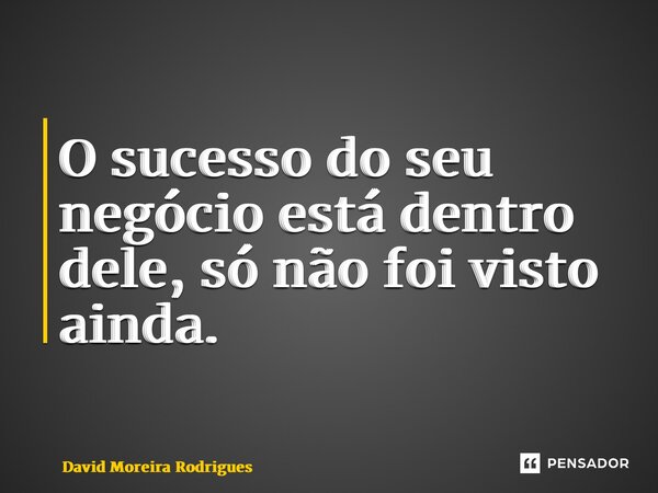 O sucesso do seu negócio está dentro dele, só não foi visto ainda.... Frase de David Moreira Rodrigues.
