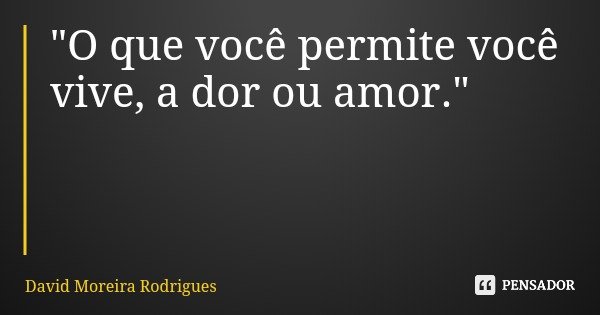 "O que você permite você vive, a dor ou amor."... Frase de David Moreira Rodrigues.