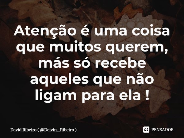 ⁠Atenção é uma coisa que muitos querem, más só recebe aqueles que não ligam para ela !... Frase de David Ribeiro ( Deivin_Ribeiro ).