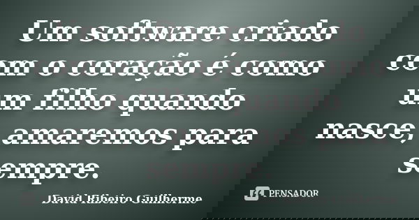 Um software criado com o coração é como um filho quando nasce, amaremos para sempre.... Frase de David Ribeiro Guilherme.