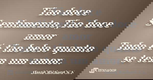 Tão doce Sentimento,Tão doce amor Tudo é tão belo quanto se tem um amor.... Frase de David Richard S.A.