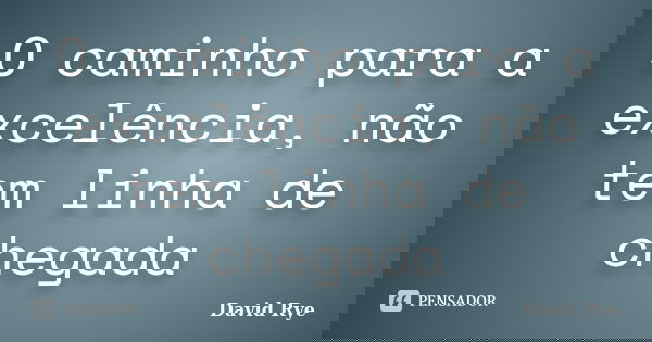 O caminho para a excelência, não tem linha de chegada... Frase de David Rye.