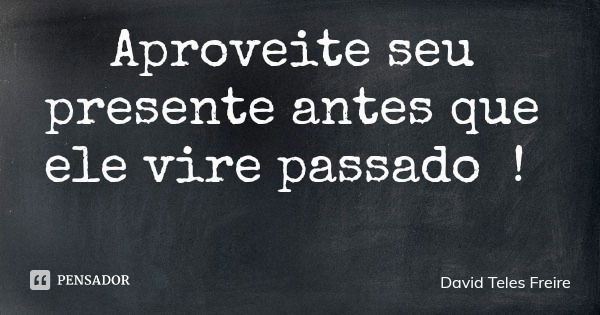 Aproveite seu presente antes que ele vire passado !... Frase de David Teles Freire.