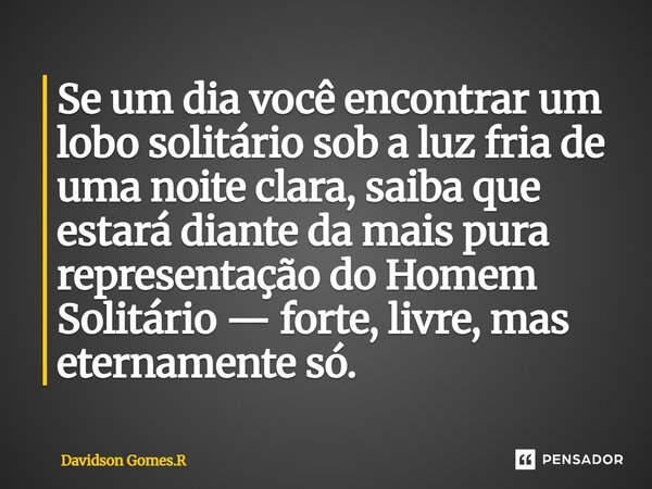 ⁠Se um dia você encontrar um lobo solitário sob a luz fria de uma noite clara, saiba que estará diante da mais pura representação do Homem Solitário — forte, li... Frase de Davidson Gomes.R.
