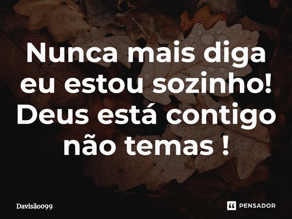 ⁠Nunca mais diga eu estou sozinho! Deus está contigo não temas !... Frase de DAVISAO099.