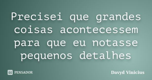 Precisei que grandes coisas acontecessem para que eu notasse pequenos detalhes... Frase de Davyd Vinicius.