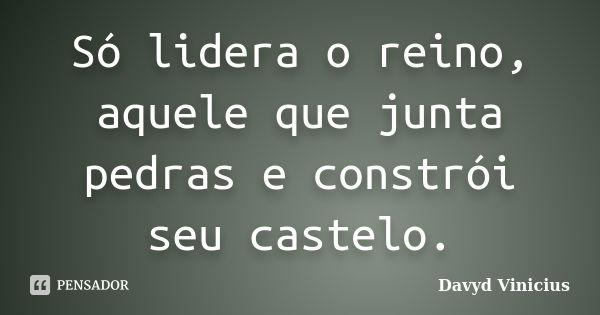 Só lidera o reino, aquele que junta pedras e constrói seu castelo.... Frase de Davyd Vinicius.