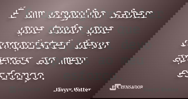 É um orgulho saber que tudo que conquistei devo apenas ao meu esforço.... Frase de Davyr Potter.