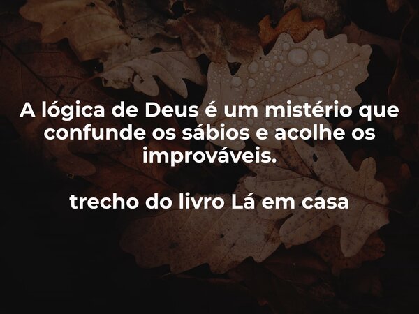 A lógica de Deus é um mistério que confunde os sábios e acolhe os improváveis. trecho do livro Lá em casa... Frase de Dayana Ribeiro.