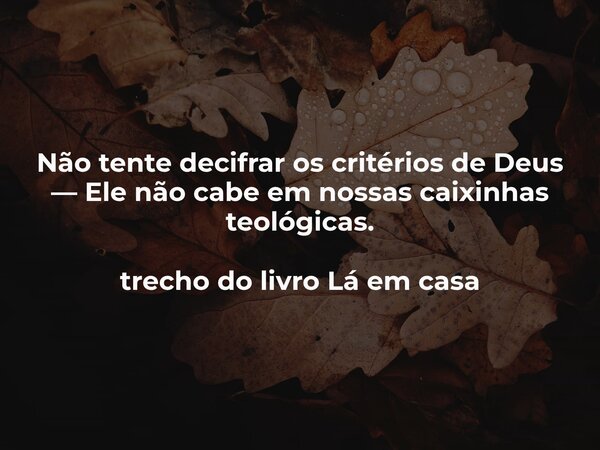 Não tente decifrar os critérios de Deus — Ele não cabe em nossas caixinhas teológicas. trecho do livro Lá em casa... Frase de Dayana Ribeiro.