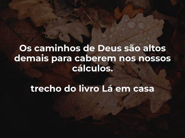 Os caminhos de Deus são altos demais para caberem nos nossos cálculos. trecho do livro Lá em casa... Frase de Dayana Ribeiro.