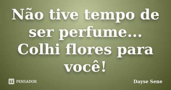 Não tive tempo de ser perfume... Colhi flores para você!... Frase de Dayse Sene.