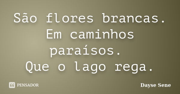 São flores brancas. Em caminhos paraísos. Que o lago rega.... Frase de Dayse Sene.