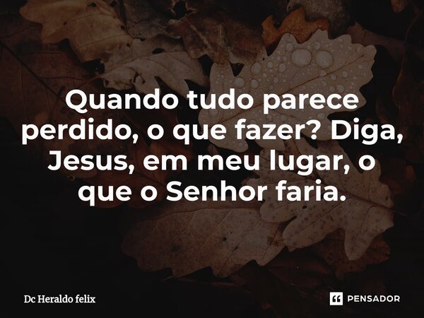 Quando tudo parece perdido, o que fazer? Diga, Jesus, em meu lugar, o que o Senhor faria.... Frase de Dc Heraldo felix.