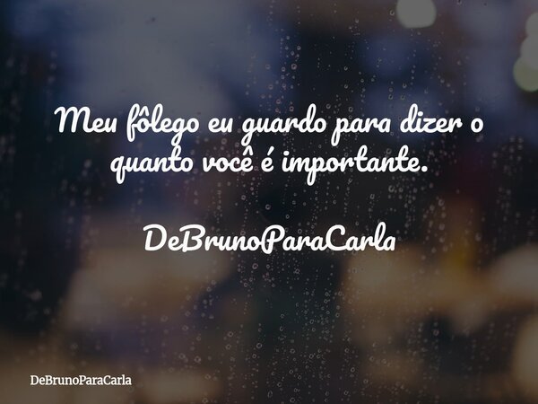 Meu fôlego eu guardo para dizer o quanto você é importante. DeBrunoParaCarla... Frase de DeBrunoParaCarla.