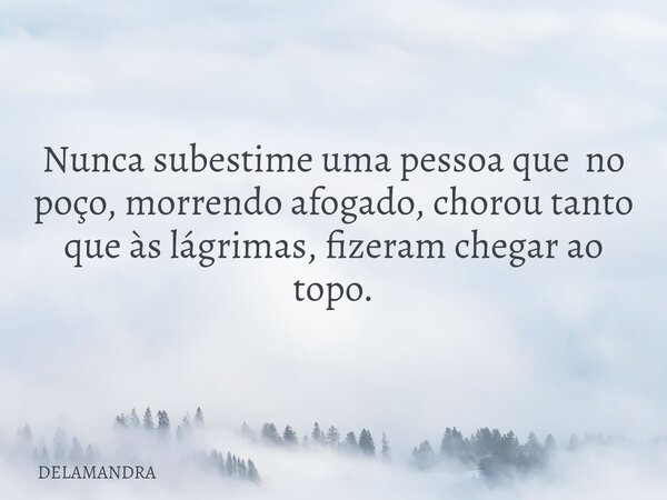 Nunca subestime uma pessoa que no poço, morrendo afogado, chorou tanto que às lágrimas, fizeram chegar ao topo.... Frase de DELAMANDRA.