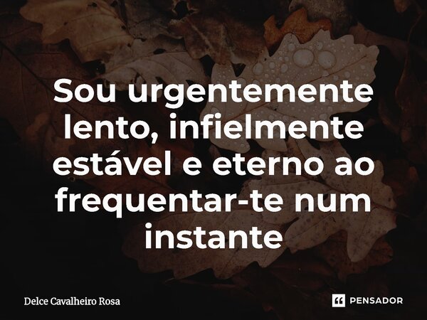 Sou urgentemente lento, infielmente estável e eterno ao frequentar-te num instante⁠... Frase de Delce Cavalheiro Rosa.