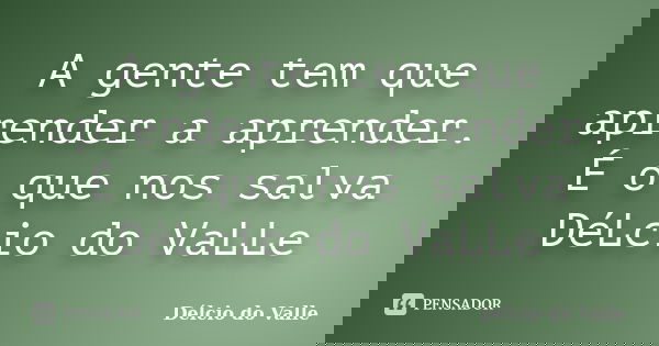 A gente tem que aprender a aprender. É o que nos salva DéLcio do VaLLe... Frase de Délcio do Valle.