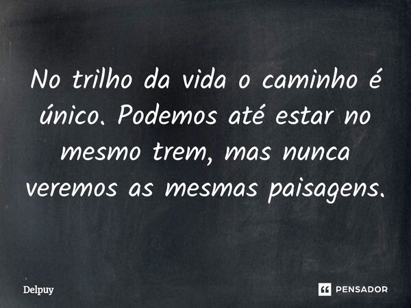 ⁠No trilho da vida o caminho é único. Podemos até estar no mesmo trem, mas nunca veremos as mesmas paisagens.... Frase de Delpuy.