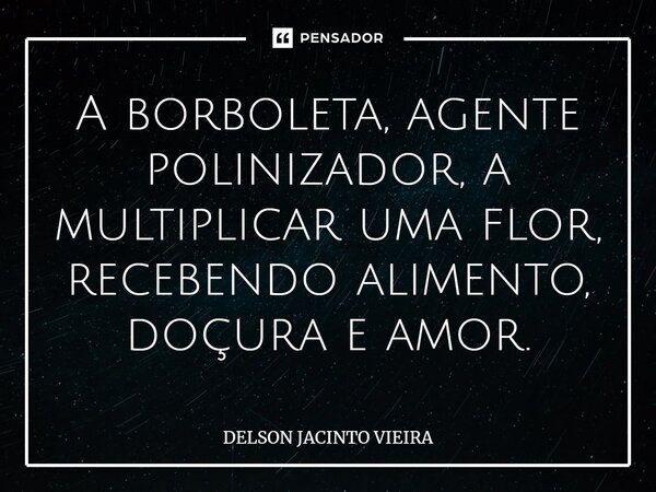 A borboleta, agente polinizador, a multiplicar uma flor, recebendo alimento, doçura e amor.... Frase de Delson Jacinto Vieira.