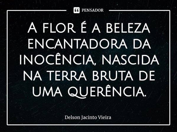 ⁠A flor é a beleza encantadora da inocência, nascida na terra bruta de uma querência.... Frase de Delson Jacinto Vieira.