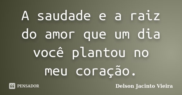 A saudade e a raiz do amor que um dia você plantou no meu coração.... Frase de Delson Jacinto Vieira.
