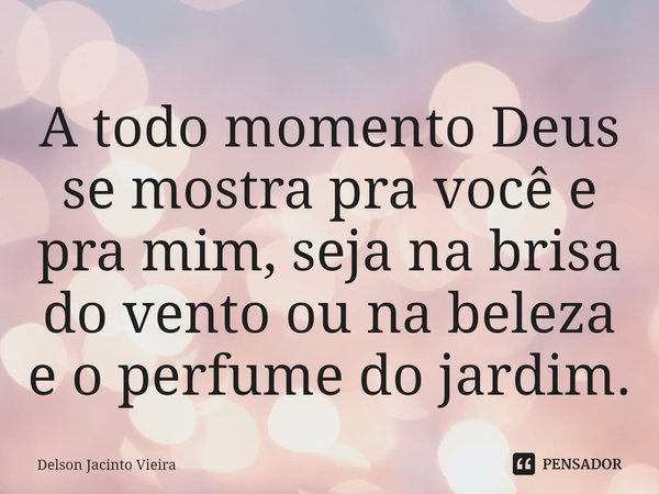 ⁠A todo momento Deus se mostra pra você e pra mim, seja na brisa do vento ou na beleza e o perfume dojardim.... Frase de Delson Jacinto Vieira.