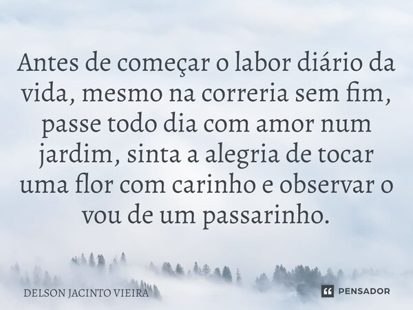 ⁠Antes de começar o labor diário da vida, mesmo na correria sem fim, passe todo dia com amor num jardim, sinta a alegria de tocar uma flor com carinho e observa... Frase de Delson Jacinto Vieira.