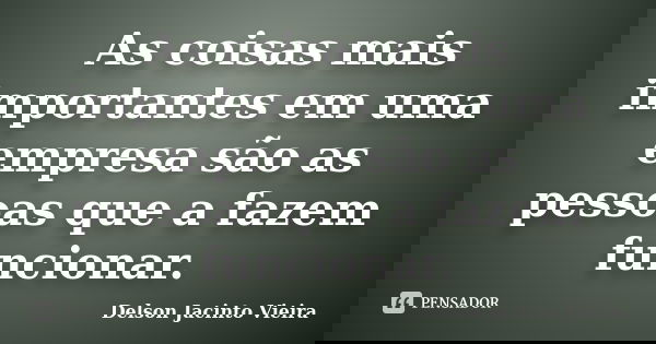 As coisas mais importantes em uma empresa são as pessoas que a fazem funcionar.... Frase de Delson Jacinto Vieira.